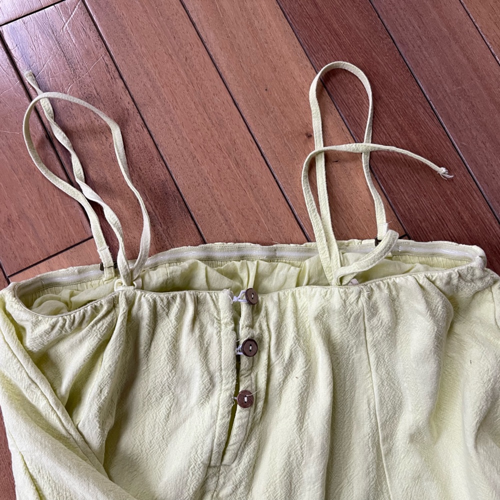 Free People All for Sun Maxi Dress Yellow Sz Small Boho Cotton Tie Strap Smocked - Picture 11 of 11